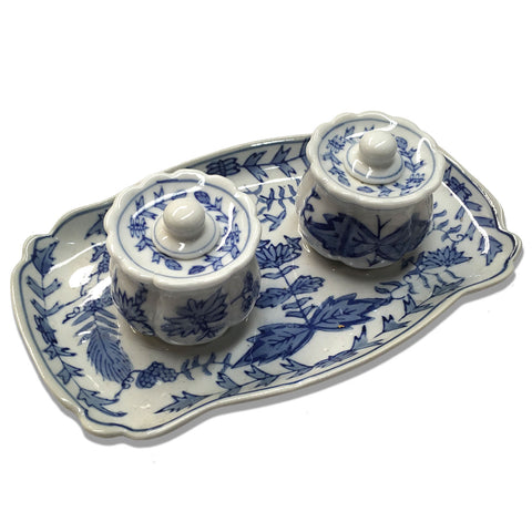 Blue Botanical Double Ceramic Inkwell