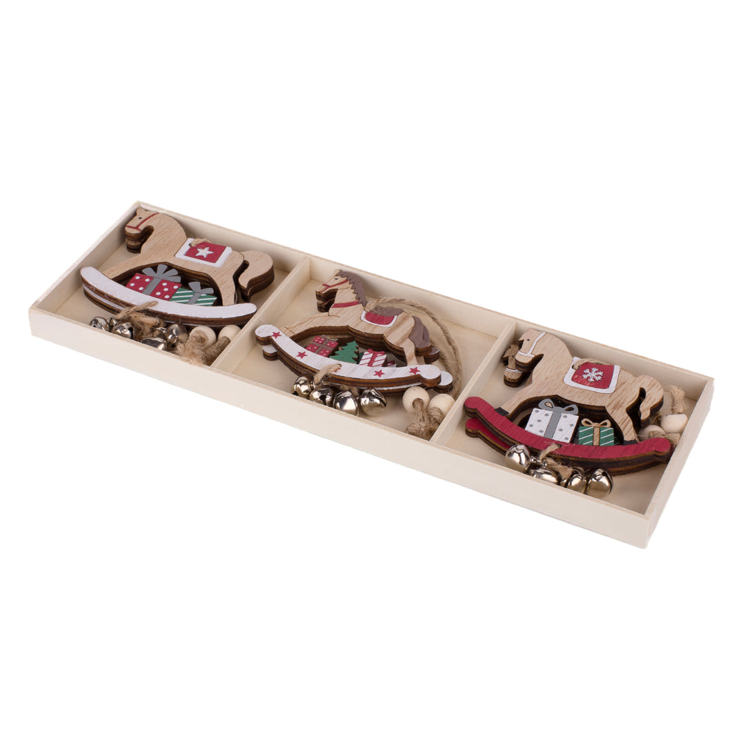Set of Hanging Wooden Christmas Rocking Horses
