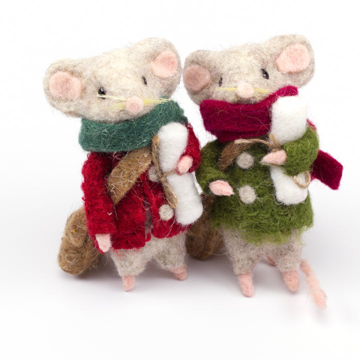 Felt Mice in Coat and Scarf