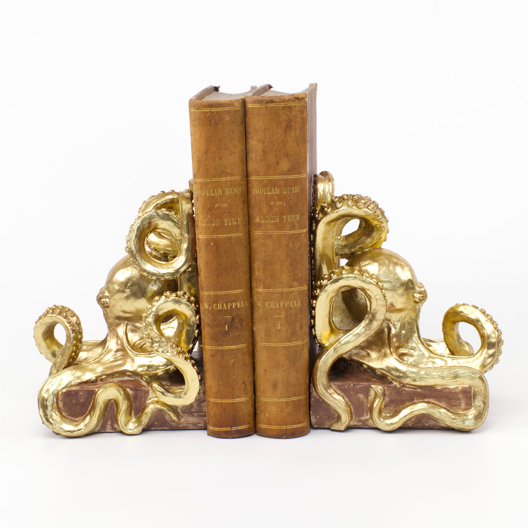 Golden Octopus Bookends