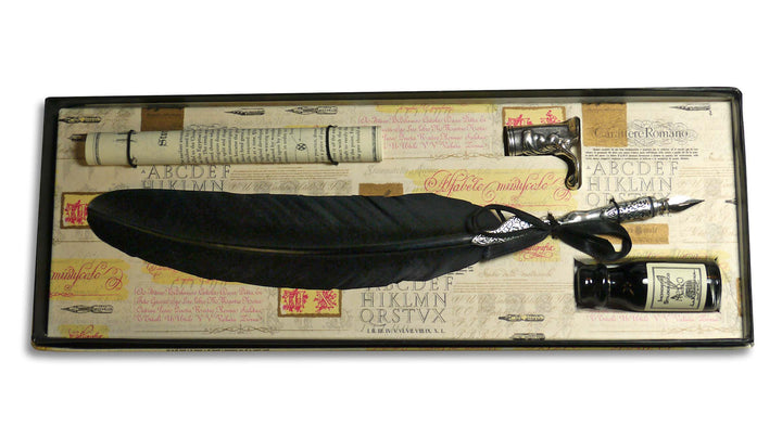 Feather Quill and Ink with Stand - Black
