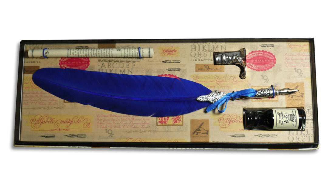 Feather Quill and Ink with Stand - Blue