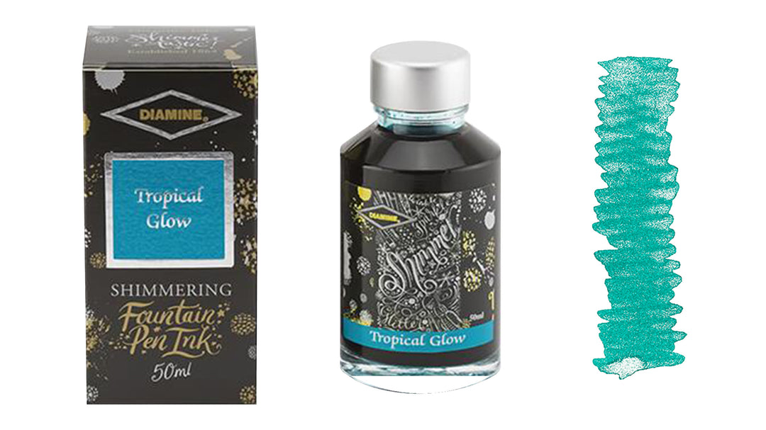 Diamine Shimmer Ink for Fountain Pens - Tropical Glow (Turquoise and Silver)