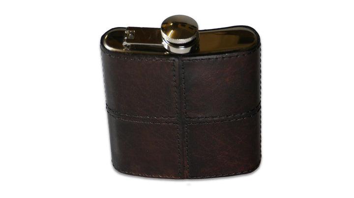 Leather and Stainless Steel Hip Flask - brown